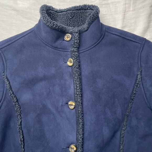 L.L. Bean Navy Blue Faux Suede Sherpa Lined Jacket Coat Sz Medium Women's - Picture 4 of 6
